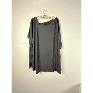 Kedem Sasson Womens One Size Black Asymmetrical Neckline Short Sleeve Blouse Top